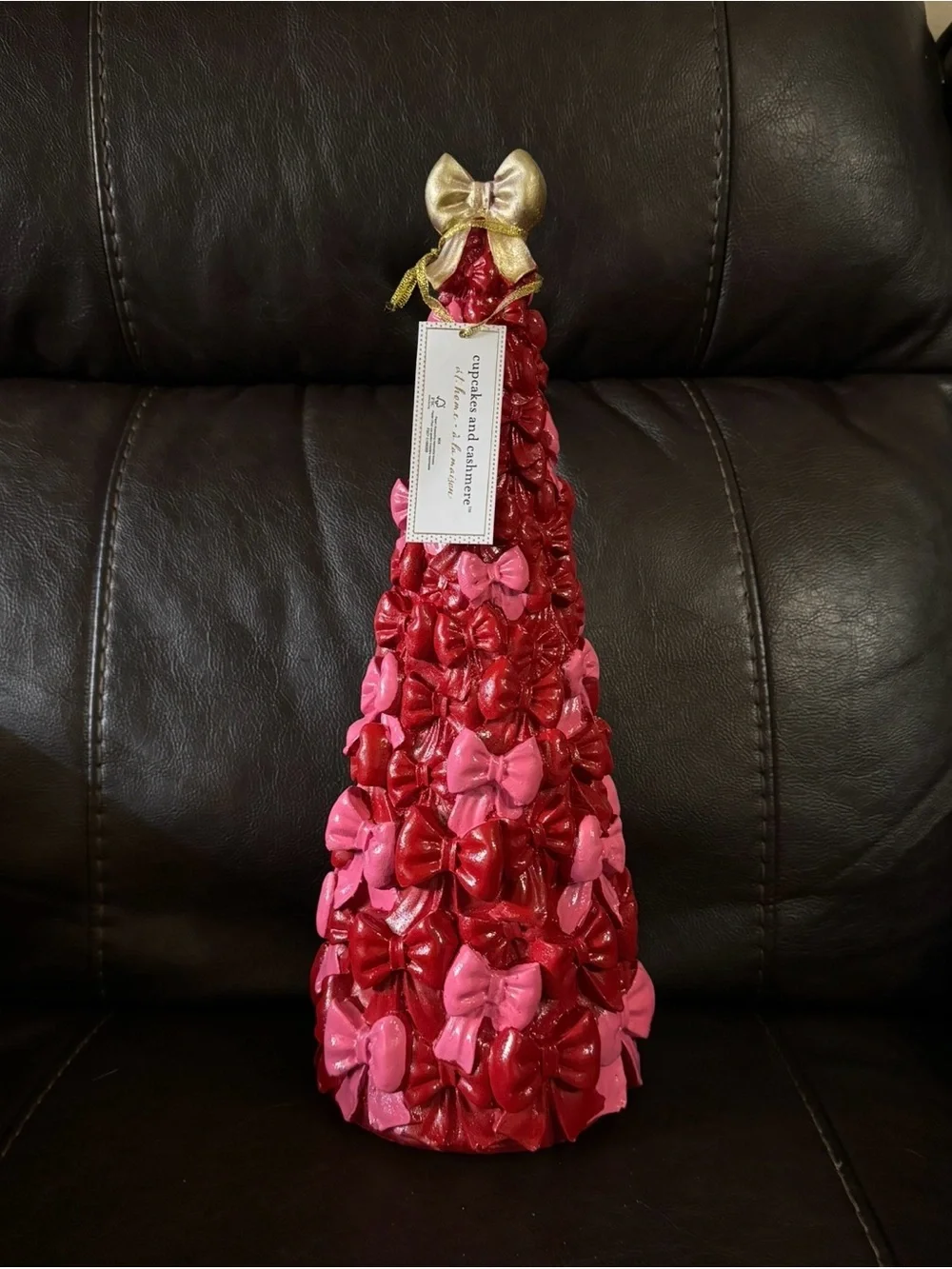 Cupcakes and cashmere Pink and Red Bow  Tree with Gold Topper
